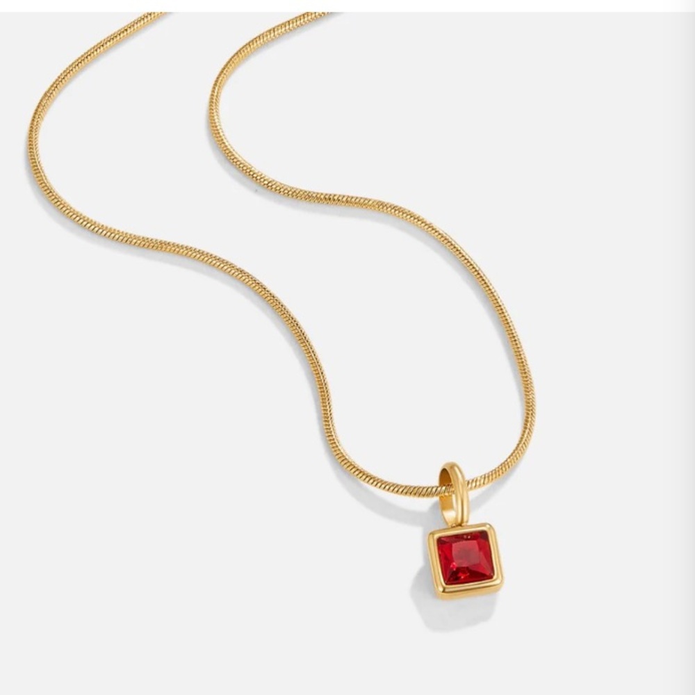 NWT Gold Necklace with Red Square Pendant